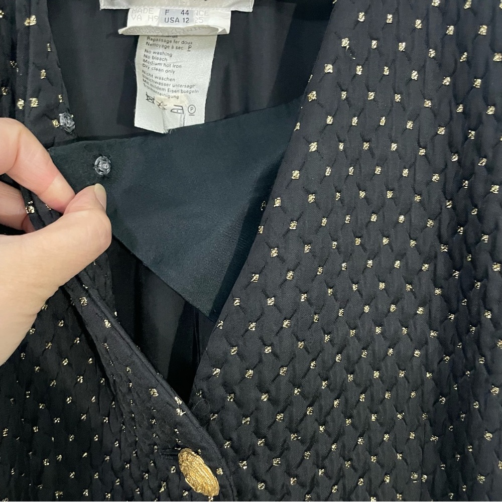 Yves Saint Laurent Vintage Quilted Black & Gold Blazer Size 44 US 12 - Picture 9 of 12